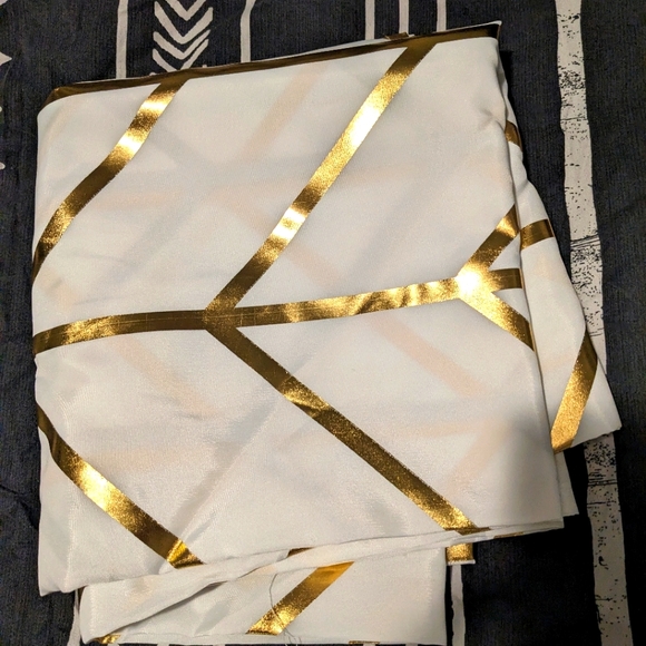 Geometric Gold Fabric Shower Curtain - Picture 8 of 8